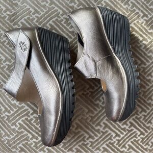 Fly London Metallic Silver Wedges